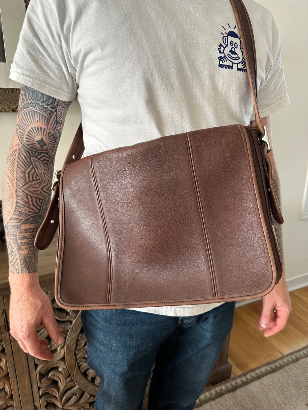 Coach Brown Leather Messenger Bag with Adjustable Strap - Picture 9 of 9